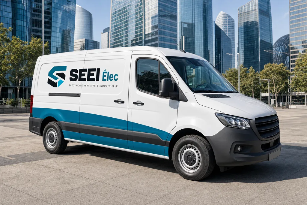 Utilitaire SEEI Élec dans le quartier de La Défense